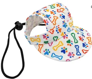 Dog Baseball Cap Dog Paw Print Peaked Cap Pet Sun Hats with Ear Holes Dog Bone Sport Hat for Small Medium
