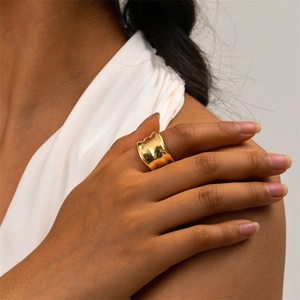 High End Jewelry Waterproof Gold Plated Stainless Steel Irregular Cuff <b>Rings</b> for Women - Product Image 4