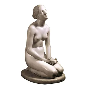 인간 크기의 맞춤형 대리석 조각상에서 여성의 흰색 대리석 무릎 꿇기 조각