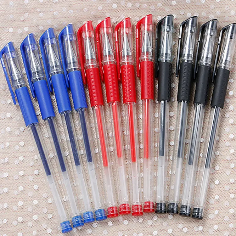 Groothandel Cadeau Reclame Promotie Navulbaar Briefpapier 0.5 Mm Inkt Gel Pen Plastic Bulk Rood Blauw Handtekening Gel Pennen