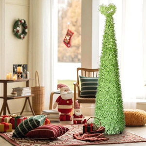 Árbol <span class=keywords><strong>de</strong></span> Navidad <span class=keywords><strong>de</strong></span> 1.5 Metros con Rayas Verdes, Decoración Festiva para Interiores y Exteriores, Plegable y Compactable - Product Image 4