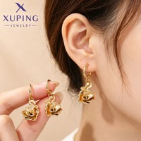 Anting Wanita 6034 XUPING Perhiasan Lapis Emas Warna Gold, Model Mawar Stereo Romantis, Anting Gantung Bunga untuk Pesta Pernikahan