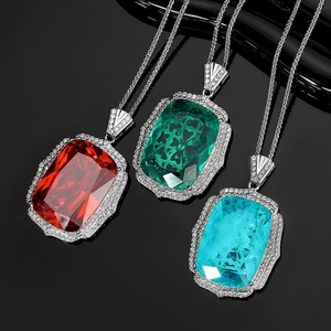 Collier pendentif en cuivre écologique anti-ternissement de haute qualité avec zircone cubique rouge taille coussin 20*28mm pour femme - Product Image 4