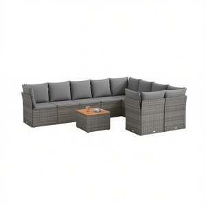 Set di Divani da Giardino 10 Pezzi in Polyrattan Grigio, Arredamento da Esterno Resistente alle Intemperie, Design Contemporaneo - Product Image 1