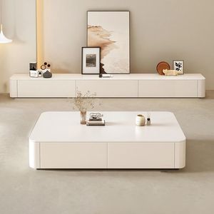 Meuble TV Crème, Ensemble <span class=keywords><strong>Table</strong></span> <span class=keywords><strong>Basse</strong></span> et Meuble TV Moderne pour Salon, Meuble TV de Rangement au Design Nordique Simple - Product Image 4