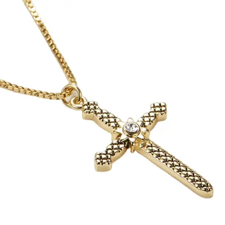 Gemnel Latest gold jewelry minimalist Stripe cutting cross pendant necklaces