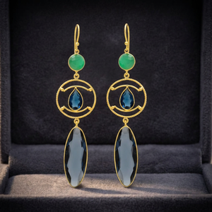Pendientes Étnicos con Piedras Preciosas de Iolita Verde Hidro, Aleación de Metal Precioso, Chapados en Oro, Hechos a Mano, Regalo - Product Image 2