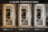 Miroir LED pleine longueur avec cadre en alliage d'aluminium, tactile et à intensité variable, mural, pour chambre et salon