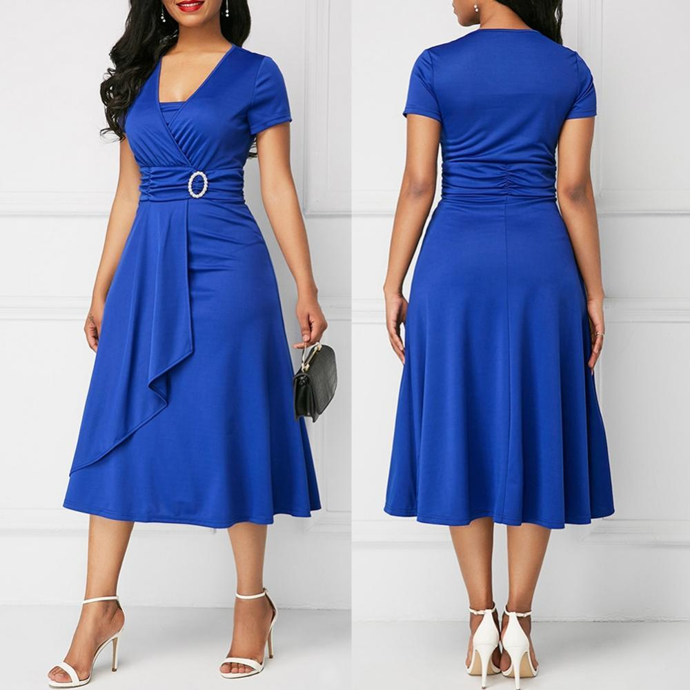 Más tamaño Maxi elegante mujer carrera Vestidos manga corta asimétrico dobladillo cintura apretado Midi vestido de fiesta señoras Vestidos de noche