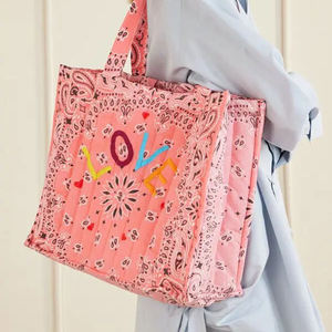 <span class=keywords><strong>Borsa</strong></span> Tote Trapuntata Paisley con Ricamo Colorato a Lettere, <span class=keywords><strong>Borsa</strong></span> a Spalla Reversibile in Cotone Stampato per Spiaggia e Shopping - Product Image 2