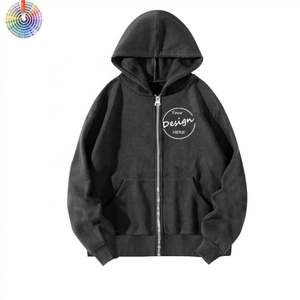 Sweat-shirt à fermeture éclair vintage imprimé numériquement pour l'hiver, en molleton bouclette, avec logo personnalisé, pour homme, effet délavé à l'acide, vente en gros - Product Image 1