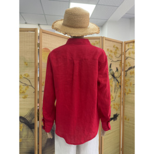 <span class=keywords><strong>Camicia</strong></span> da <span class=keywords><strong>Donna</strong></span> <span class=keywords><strong>100</strong></span>% Puro <span class=keywords><strong>Lino</strong></span> a Maniche Lunghe con Colletto Abbottonato, Tinta Unita, Casual e Traspirante - Product Image 2