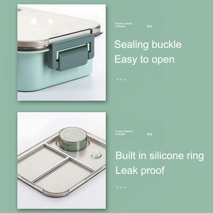 Contenitore per il pranzo in acciaio inossidabile per adulti, portatile, con 3 scomparti, vasetti per salse, sigillato, a tenuta stagna, tipo bento box, per ufficio - Product Image 6