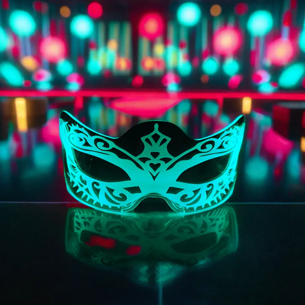 Yeni renkli LED parlayan Bar müzik festivali akrilik renk değişimi aydınlatmak Led Cosplay maske gözlük noel dans partisi için