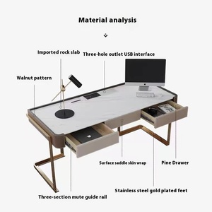 Sang trọng hiện đại tối giản yên da Đá Bàn văn phòng nghiên cứu viết Bàn Kim Loại bảng gỗ phong cách thiết kế bàn máy tính - Product Image 3
