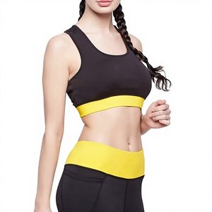 Women's Black Yellow Contrast <b>Racerback</b> Sports <b>Bra</b> Scoop Neck Medium Support Breathable Fitness Top Solid Design Sports <b>Bra</b> - Product Image 1
