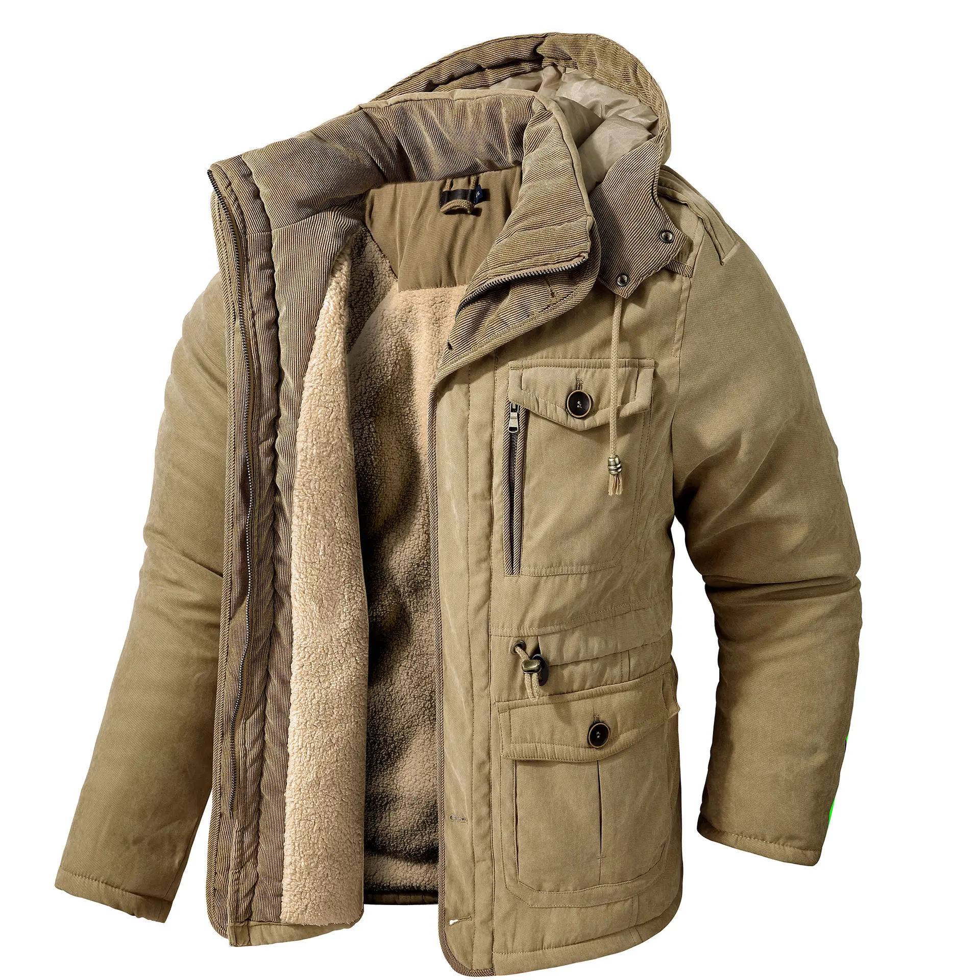 Chaquetas de lana de invierno, abrigos cálidos informales para hombre, chaqueta con capucha de algodón grueso de manga larga para hombre