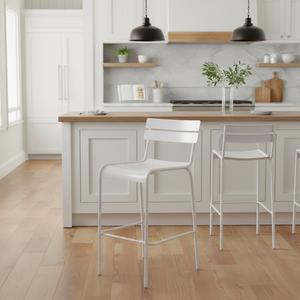 Sgabello da Bar Moderno in Metallo Bianco Stile Rustico Contemporaneo per Cucina e Bar Domestico con Rivestimento in PU e Struttura in Ferro e Legno - Product Image 3