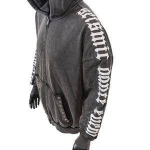 Sweat à capuche vintage surdimensionné en coton lourd délavé à l'acide avec fermeture éclair personnalisée TOPSHOW pour hommes - Product Image 5