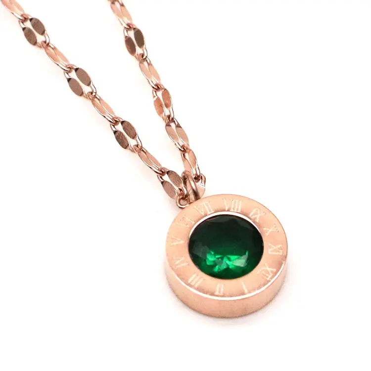 Fashion Tarnish Free Jewelry Rose Gold Green Gem Stone Carnelian Emerald Necklace Crystal Necklaces