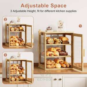 <b>Large</b> 3-Layer Rectangle Bamboo Food Storage Bread <b>Box</b> with Window for Kitchen Countertop - Product Image 3