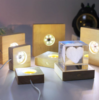 Cadeau créatif, base de lampe en bois, prise USB, veilleuse boule de cristal, lampe de table à led, éclairage d'ambiance de chambre à coucher, base en bois