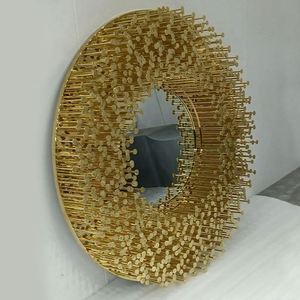 Boca Do Lobo Golden Brass Nails Decorated Round <strong>Mirror</strong> Gold Metal With <strong>Fish</strong>-<strong>eye</strong> <strong>Mirror</strong> Art Decor Wall <strong>Mirror</strong> for Living Room - Product Image 5
