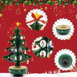 <b>Christmas</b> <b>Tree</b> Rotate Music Box With Ornaments Wooden <b>Mini</b> <b>Christmas</b> <b>Tree</b> Tabletop <b>Christmas</b> <b>Tree</b> With Music Gift - Product Image 3