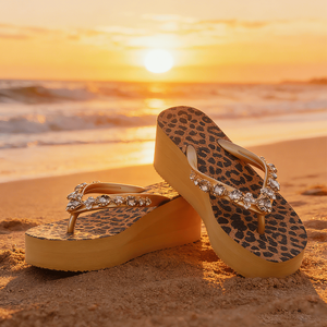 Sandali con <span class=keywords><strong>Zeppa</strong></span> e Strass Leopardati da <span class=keywords><strong>Donna</strong></span>, <span class=keywords><strong>Ciabatte</strong></span> con Plateau, Infradito - Product Image 2