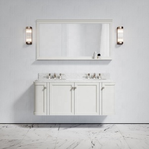 La pittura bianca di vanità del <span class=keywords><strong>bagno</strong></span> di legno solido di stile americano moderno ha finito la partita lo stesso specchio incorniciato di legno di stile - Product Image 1