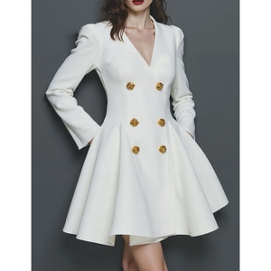Elegante <span class=keywords><strong>Abito</strong></span> a Maniche Lunghe <span class=keywords><strong>con</strong></span> Scollo a V, Nuovo Stile Autunnale, <span class=keywords><strong>Doppiopetto</strong></span>, Leggero e Lussuoso, Lunghezza al Ginocchio, Tinta Unita, Lavabile, <span class=keywords><strong>con</strong></span> Cerniere - Product Image 3