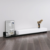 Console TV flottante minimaliste moderne avec rangement dissimulé, compartiments de rangement noirs élégants, console multimédia pour salon