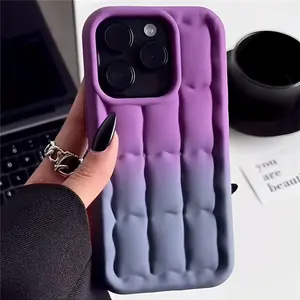 Gradient Color Lattice Bread Pattern Phone Case For iPhone 14 Pro 11 13 12 Pro Max 3D Grid Shockproof Bumper Silicone Back Cover