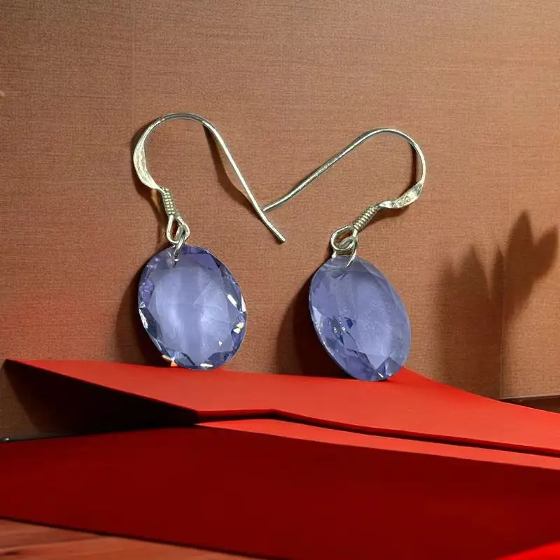 2023 haute qualité en gros 925 en argent Sterling luxe pierres précieuses boucles d'oreilles verre boucles d'oreilles femmes bijoux