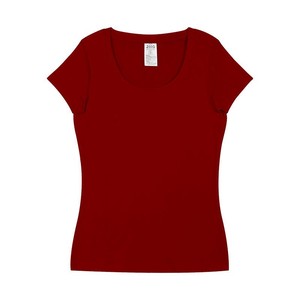 Camisetas ajustadas de cuello redondo para mujer, 91% algodón, 9% spandex, con logo personalizado, elásticas y ajustadas. - Product Image 5