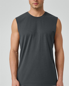 男士透气运动无袖单肩背心可定制标志新款欧洲尺寸素黑健身训练跑步上衣 - Product Image 2