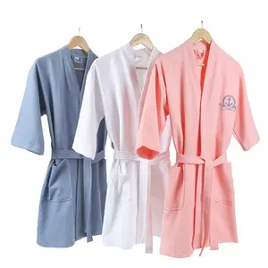 Personalizza il 100% Cotone Cialda Bianco Spa Hilton Hotel Accappatoio Asciugamano Soffici Personalizzato Bath Robe Per Le Donne e Uomo Con Logo