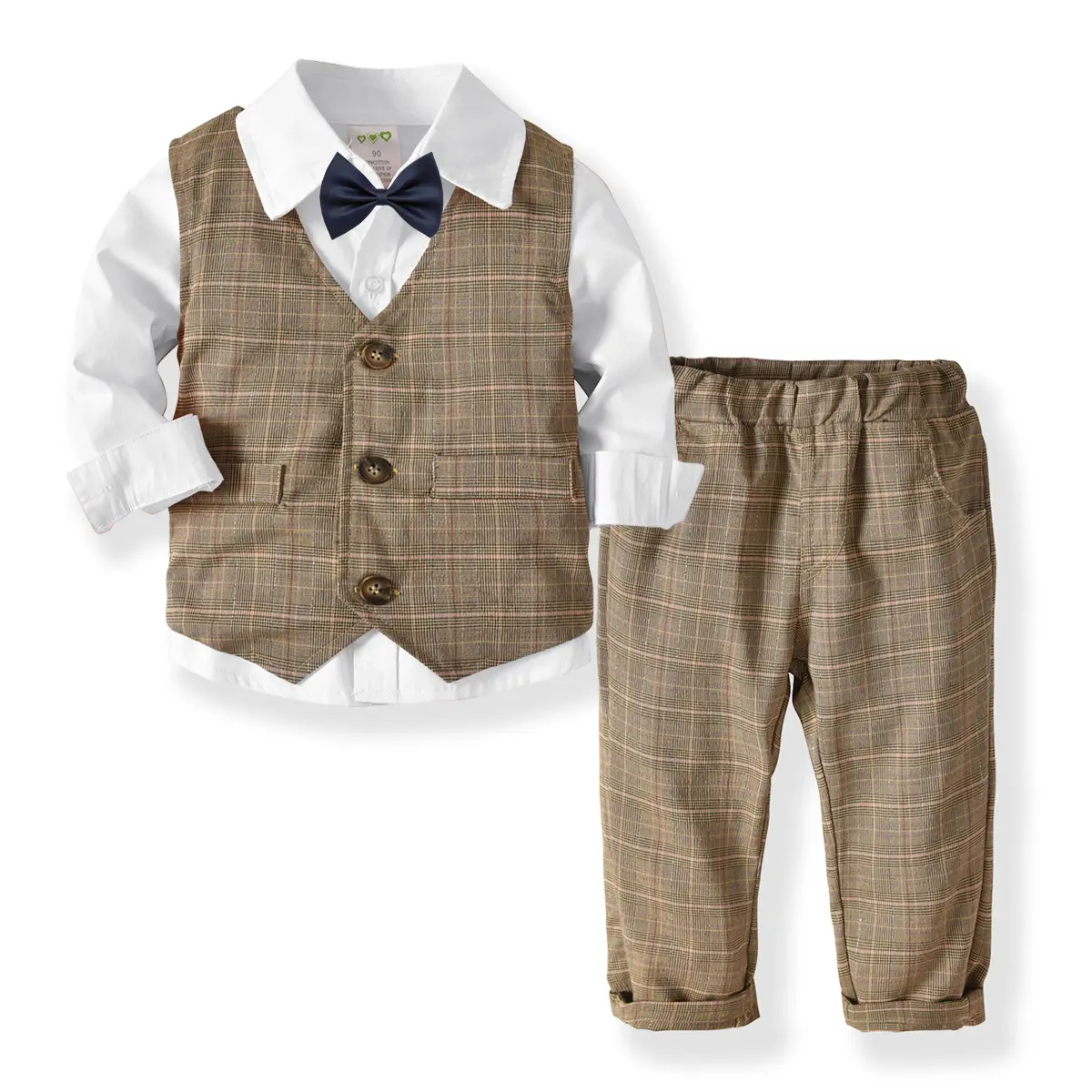 2020新しいデザイン秋の男の子服スーツシャツベストパンツネクタイ4PCS紳士服男の子服セット19A310