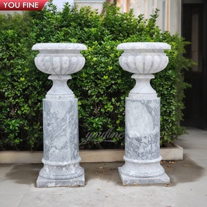 Planteur en pierre naturelle, Vases décoratifs pour l'extérieur, grand Pot de fleurs en marbre - Product Image 3