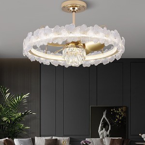 Lámpara de Techo de Cristal Estilo Francés para Comedor, Ventilador de Techo de Lujo Ligero Estilo Nórdico para Sala de Estar, Nuevo Estilo 2025, Inteligente y Sencillo - Product Image 1