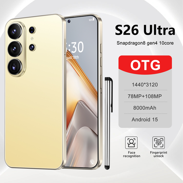 S26 Ultra 5G Flagship Smartphone Deca Core 108MP Main Lens 7.3 Inch Ultra HD Screen 8000mAh Long Life Face Recognition
