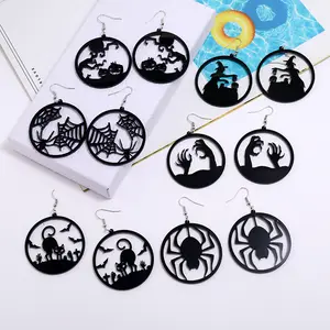 SISSLIA Hollow Dark Black Cat Earring For Women Fashion Creative Pumpkin Halloween Ghost Earrings Bulk