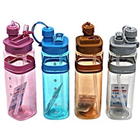 2022 produits sans BPA, gourde en plastique transparent avec paille, bouteilles d'eau de marque privée avec Logo personnalisé
