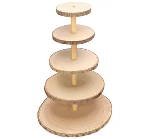 5 Tiered Wood Cupcake Stand Rustic Wood Cake Stand Detachable Large Wood Slices Round Cupcake Tower Holder For Party Wedding