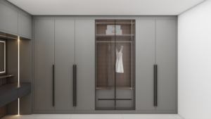 Fabricant chinois Armoire en bois gris bon marché pour chambre à coucher Conception de placard pour vêtements - Product Image 3