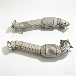 Pour <span class=keywords><strong>Audi</strong></span> S6/S7/<span class=keywords><strong>RS6</strong></span>/RS7/A8/S8 C7 C7.5 4.0T 2012-2019, Downpipe à haut débit en acier inoxydable 304 avec bouclier thermique, fixation directe, en stock - Product Image 4