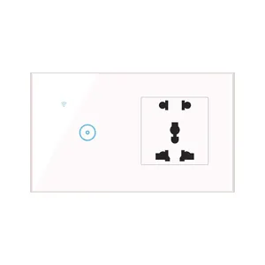 Wi-fi Wi-fi Tomada Inteligente Interruptor com Tomada Universal, painel de Vidro Cristal 13A 90 ~ 250V Soquete de parede com Interruptor de Luz