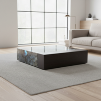 Table basse moderne en marbre de jade bleu avec cadre en bois, best-seller, pour hôtel, salon