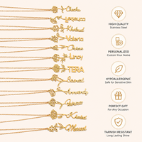 Collier personnalisé avec nom et fleur de naissance, pendentif personnalisé, bijoux en acier inoxydable, cadeau unisexe pour hommes et femmes