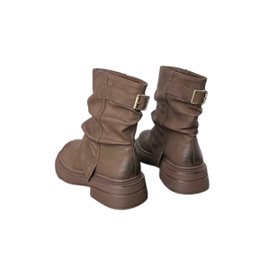 Marron rétro talon épais sans lacet plate-forme pour <span class=keywords><strong>bottes</strong></span> Martin pour femmes 2025 nouveau printemps automne Style britannique minceur mi-mollet - Product Image 5